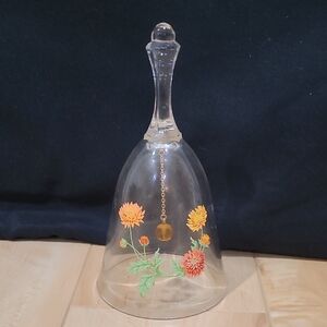 2/$20 Avon Floral Glass Bell with Orange and Yellow Flowers